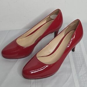 Cole Haan Womens Solid Red Patent Leather Slip On Heels Pumps Size 7B